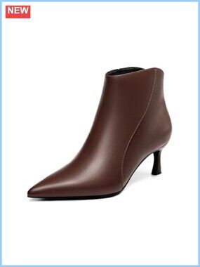 Women's Kitten Heel Ankle Boots Pointed Toe Side Zipper Faux Leather Fall